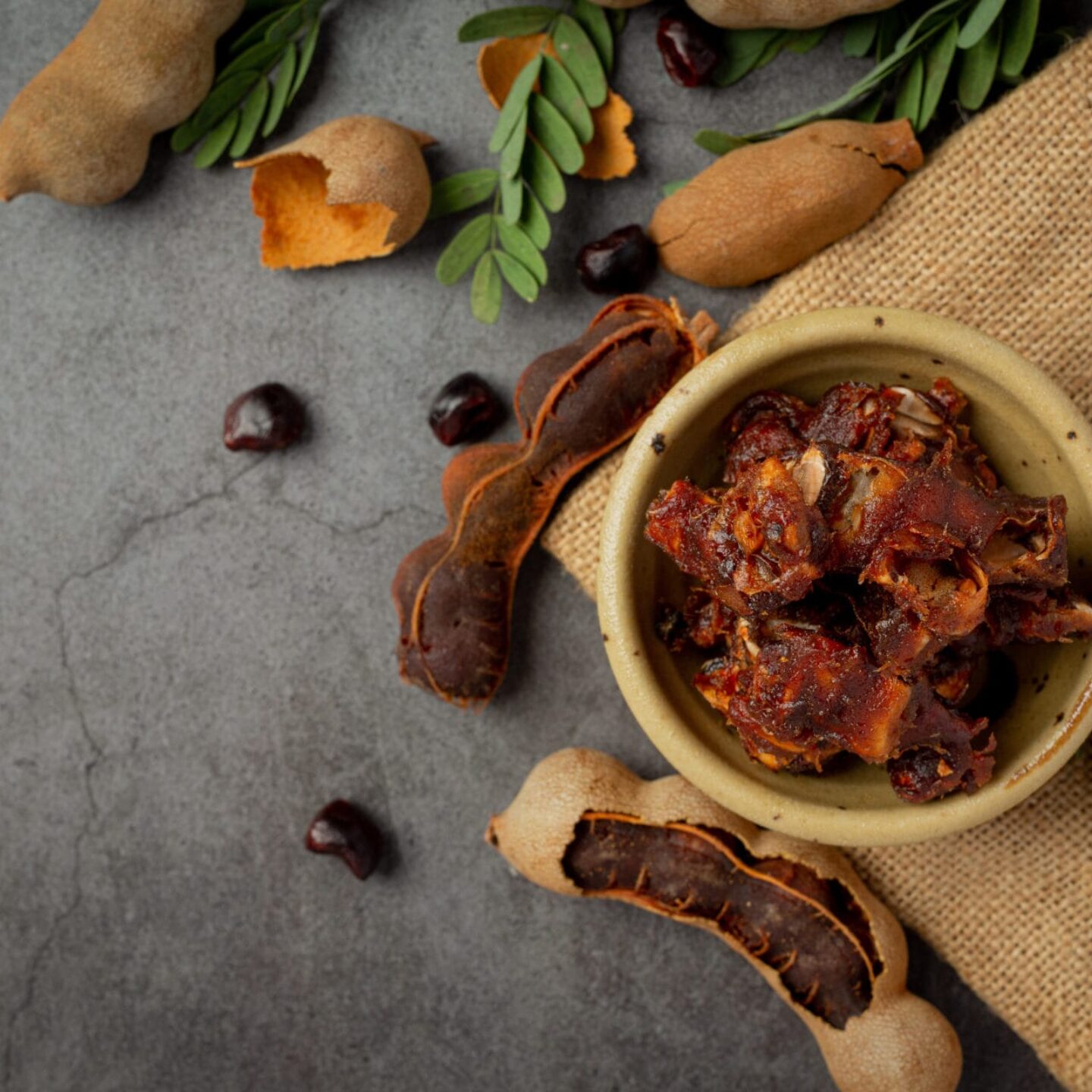 fresh sweet ripe tamarind on dark backgroud